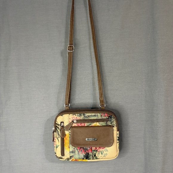 Multisac Handbags - Multisac Multi Compartment Zippy Crossbody Purse Bag Valencia Floral Brown